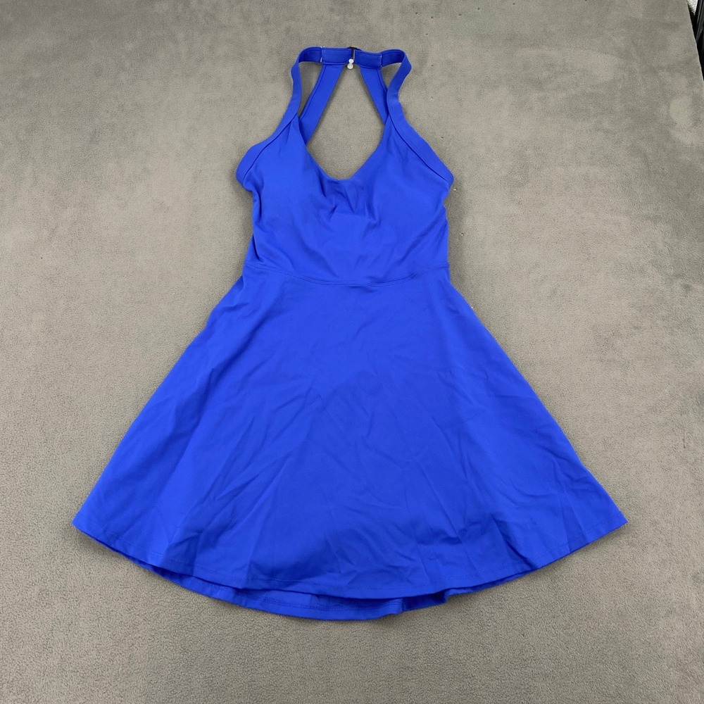 Athletic Exercise Dress Royal Blue Halter Twist Back Built in Shorts Small